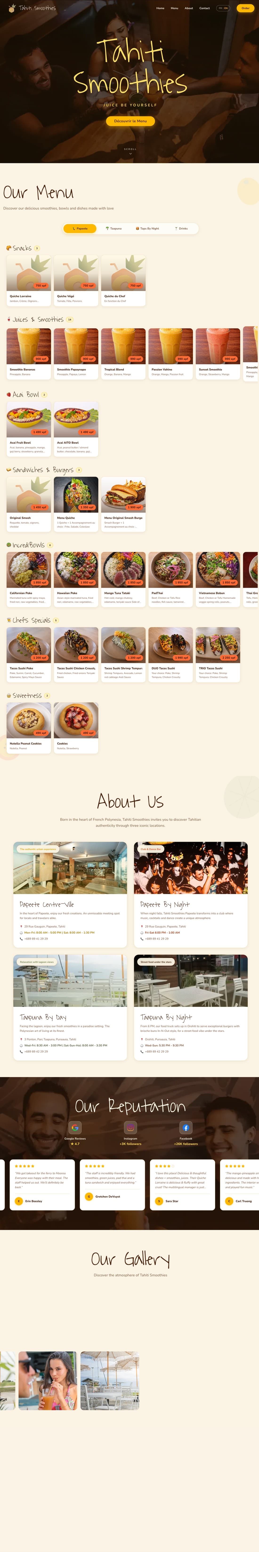 Page d'accueil du site Tahiti Smoothies
